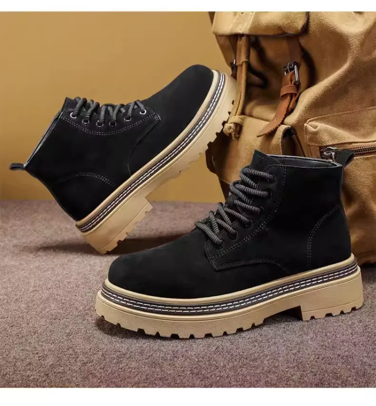 Martin  British New Men's Shoes Non-Slip Thick Sole Versatile Workwear Retro Outdoor High-Top Fleece-Lined Large size